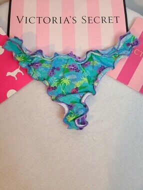 VTG Victoria's Secret Tropical Cotton Ruffle Thong Panty Size M